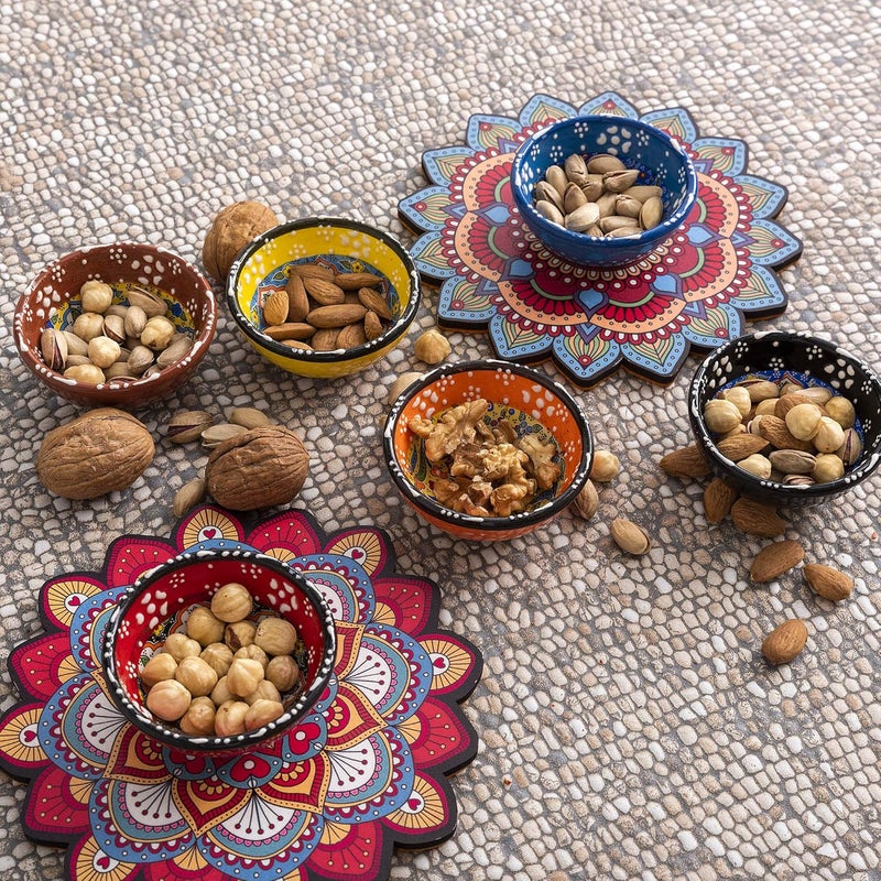 Ayennur طقم أطباق خزفية تركية صغيرة من 6 قطع – أطباق غمس صغيرة للوحة اللحوم، المقبلات، الوجبات الخفيفة والصلصات - وعاء تركي مصنوع يدويًا للتقديم، الديكور والهدايا (3.2 بوصة)  - Image 3