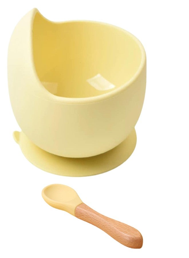 aDai Silicone Baby Bowls with Spoon | Curved Walls for Self-Feeding | Strong Suction | Large Silicone for Toddlers, Babies, Kids | Prevent Food Dropping | Gifting - Corn Yellow (Pack of 1) - Image 1