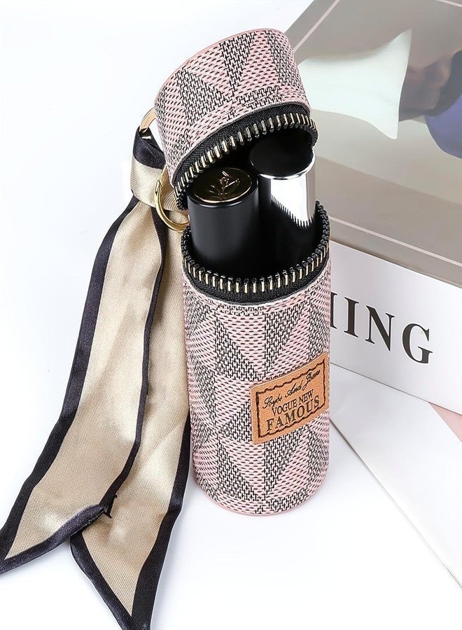 حقيبة تنظيم أحمر الشفاه وملمع الشفاه الصغيرة الأنيقة من نورفن - حقيبة مكياج للسفر مع سلسلة مفاتيح، صغيرة الحجم وأنيقة للاستخدام اليومي أو السفر - حقيبة تخزين مستحضرات التجميل بسحاب للنساء والفتيات - وردي - Image 4