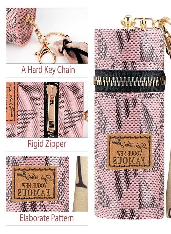 حقيبة تنظيم أحمر الشفاه وملمع الشفاه الصغيرة الأنيقة من نورفن - حقيبة مكياج للسفر مع سلسلة مفاتيح، صغيرة الحجم وأنيقة للاستخدام اليومي أو السفر - حقيبة تخزين مستحضرات التجميل بسحاب للنساء والفتيات - وردي - Image 3