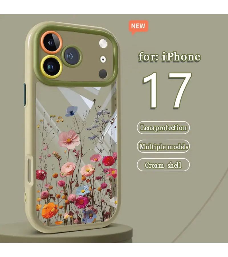 Black Phone Case For iPhone 17 Beautiful Floral Pattern Drop Protection Scratch Resistant Anti Shatter Design - Image 1