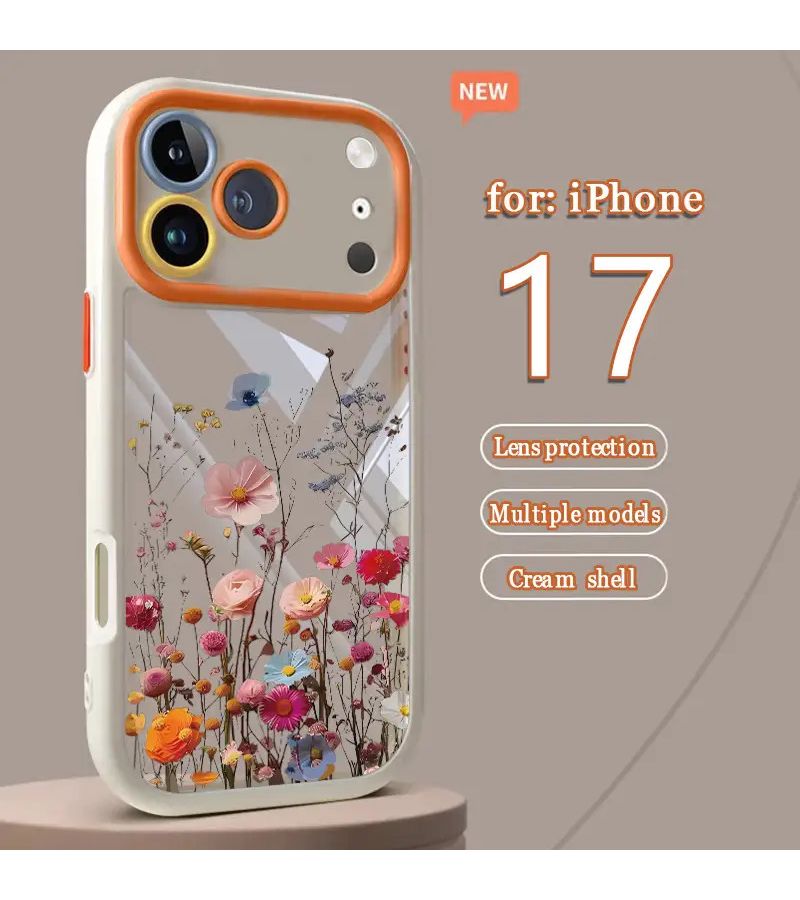 Black Phone Case For iPhone 17 Beautiful Floral Pattern Drop Protection Scratch Resistant Anti Shatter Design - Image 2