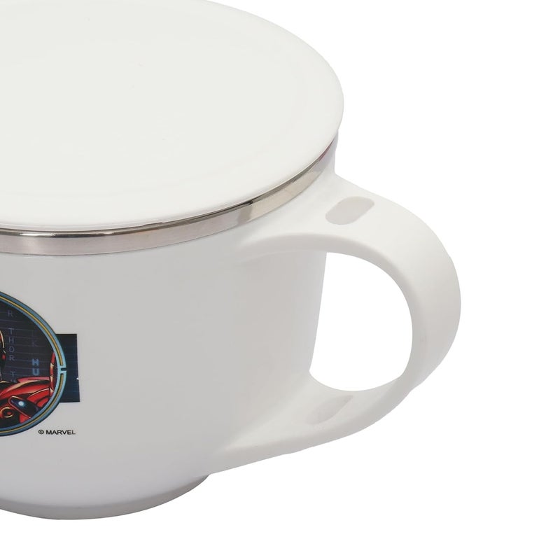 JAYPEE PLUS وعاء حساء سوفتوك برايم من الفولاذ المقاوم للصدأ مزخرف بشخصيات ديزني مع غطاء وملعقة، وعاء أفنجرز ماغي، نودلز، باستا، أفضل هدية ديوالي، هدية عيد ميلاد للبنات والأولاد، أبيض، 700 مل - Image 4