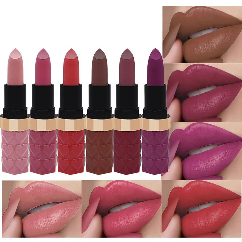 ORANOT 6Pcs Nude Pink Brown Ruby Red Wine Red Purple Matte Lipstick Set for Women Long Lasting Waterproof Moisturizing Lipsticks for Older Women 24 Hours Lip Stick Lip Stain Makeup Gift Kit,Lip Makeup Vegan - Image 1