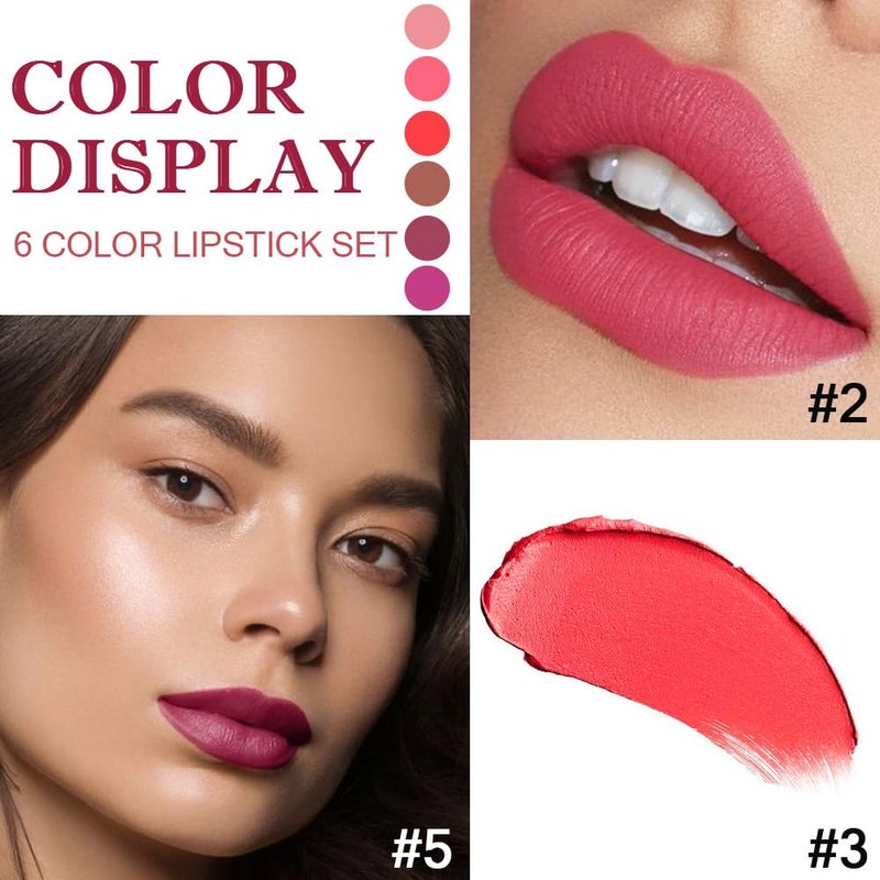 ORANOT 6Pcs Nude Pink Brown Ruby Red Wine Red Purple Matte Lipstick Set for Women Long Lasting Waterproof Moisturizing Lipsticks for Older Women 24 Hours Lip Stick Lip Stain Makeup Gift Kit,Lip Makeup Vegan - Image 3