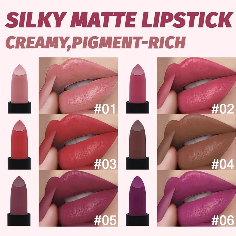 ORANOT 6Pcs Nude Pink Brown Ruby Red Wine Red Purple Matte Lipstick Set for Women Long Lasting Waterproof Moisturizing Lipsticks for Older Women 24 Hours Lip Stick Lip Stain Makeup Gift Kit,Lip Makeup Vegan - Image 2