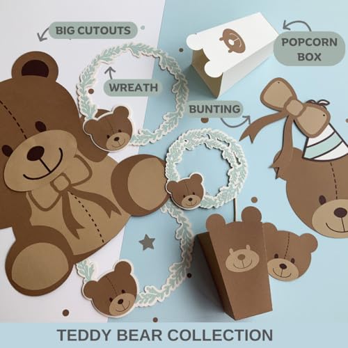 Pinfliers Teddy Bear Theme Birthday Party Decoration Paper Wreaths, A Set of 6, Brown, Mint and Off White - Image 4