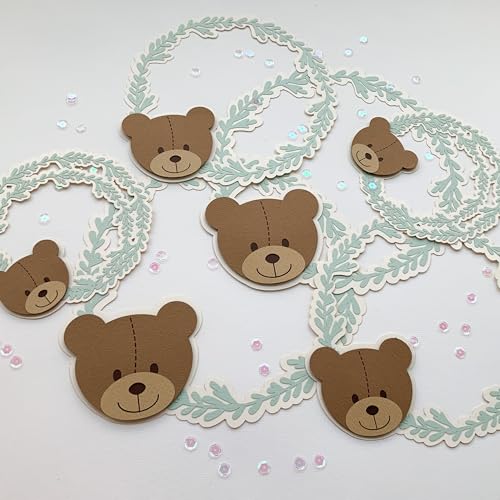 Pinfliers Teddy Bear Theme Birthday Party Decoration Paper Wreaths, A Set of 6, Brown, Mint and Off White - Image 1