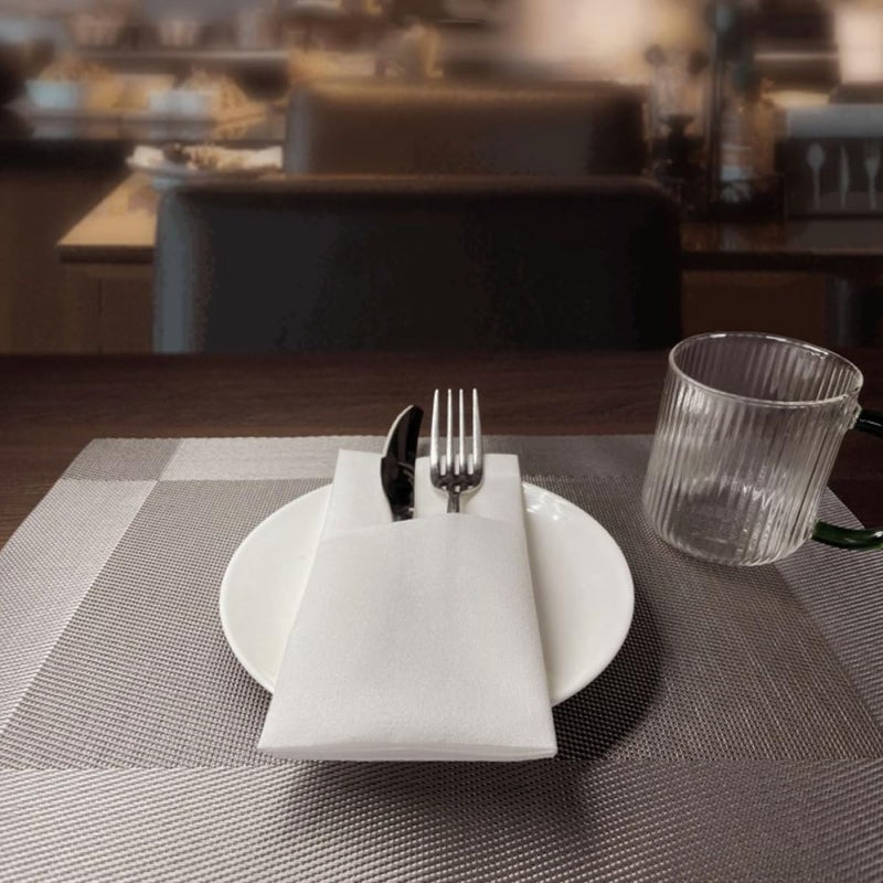 مناديل ورقية قابلة للتخلص مقاس 40×40 سم، 50 قطعة، بيضاء، مقواة، لتغليف الأدوات المائدة، مناسبة للمطاعم والفنادق والتجمعات العائلية وحفلات الزفاف. - Image 4