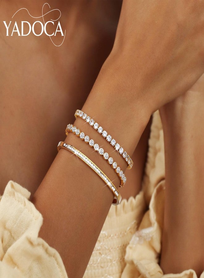 YADOCA Tennis Bracelets for Women Gold Bangle Bracelets Set, 6.5 Inches, Cubic Zirconia - Image 4