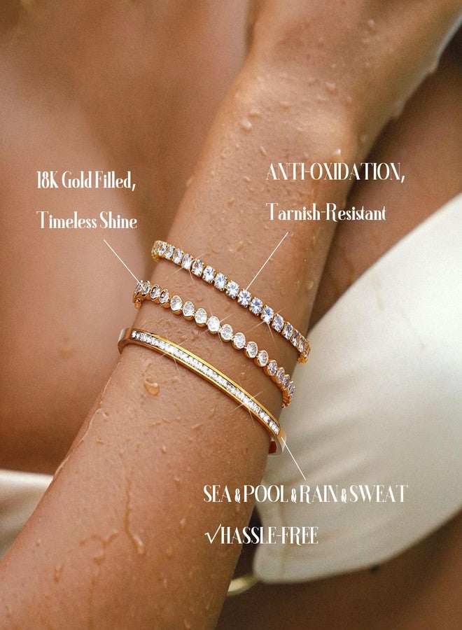 YADOCA Tennis Bracelets for Women Gold Bangle Bracelets Set, 6.5 Inches, Cubic Zirconia - Image 3