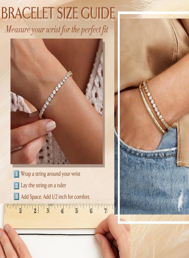 YADOCA Tennis Bracelets for Women Gold Bangle Bracelets Set, 6.5 Inches, Cubic Zirconia - Image 2