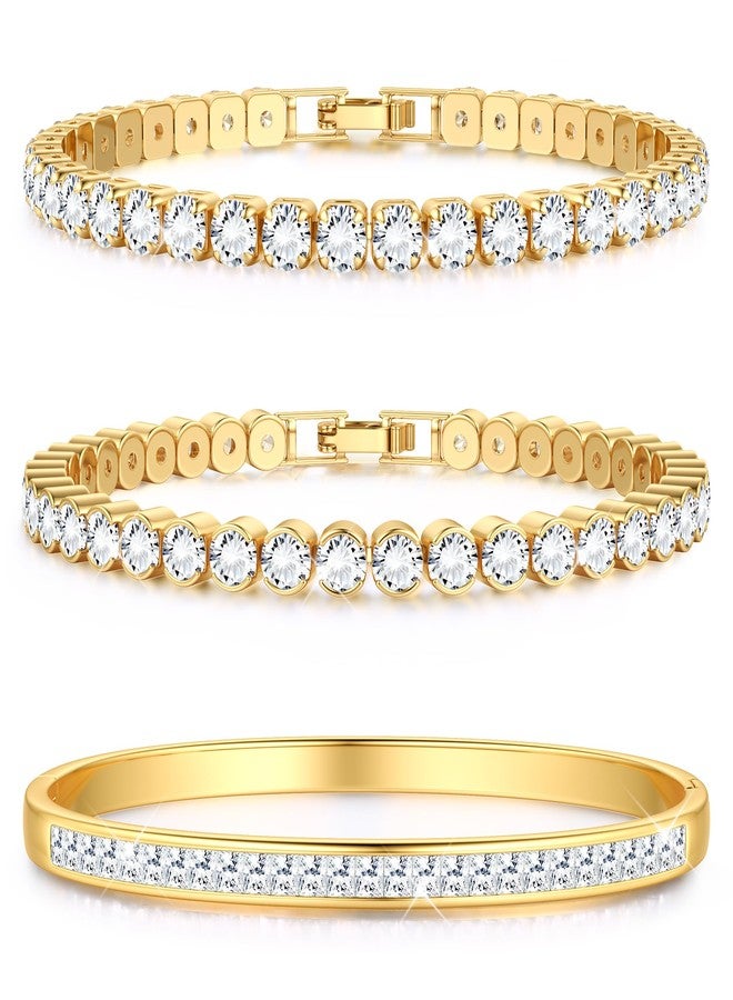 YADOCA Tennis Bracelets for Women Gold Bangle Bracelets Set, 6.5 Inches, Cubic Zirconia - Image 1