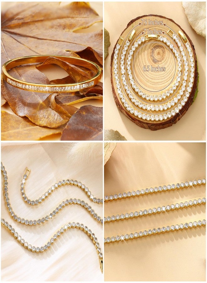 YADOCA Tennis Bracelets for Women Gold Bangle Bracelets Set, 6.5 Inches, Cubic Zirconia - Image 5