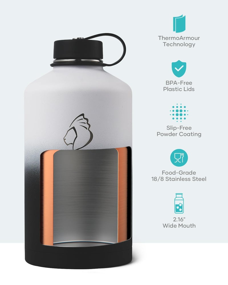 BUZIO BUZIO 1 Gallon Water Bottle  128oz Insulated Water Jug Double Walled Vacuum Stainless Steel Travel Flask (Cold for 48 Hrs)  Leak Proof BPA-Free Large Canteen with Straw Lid  Black White  - Image 4
