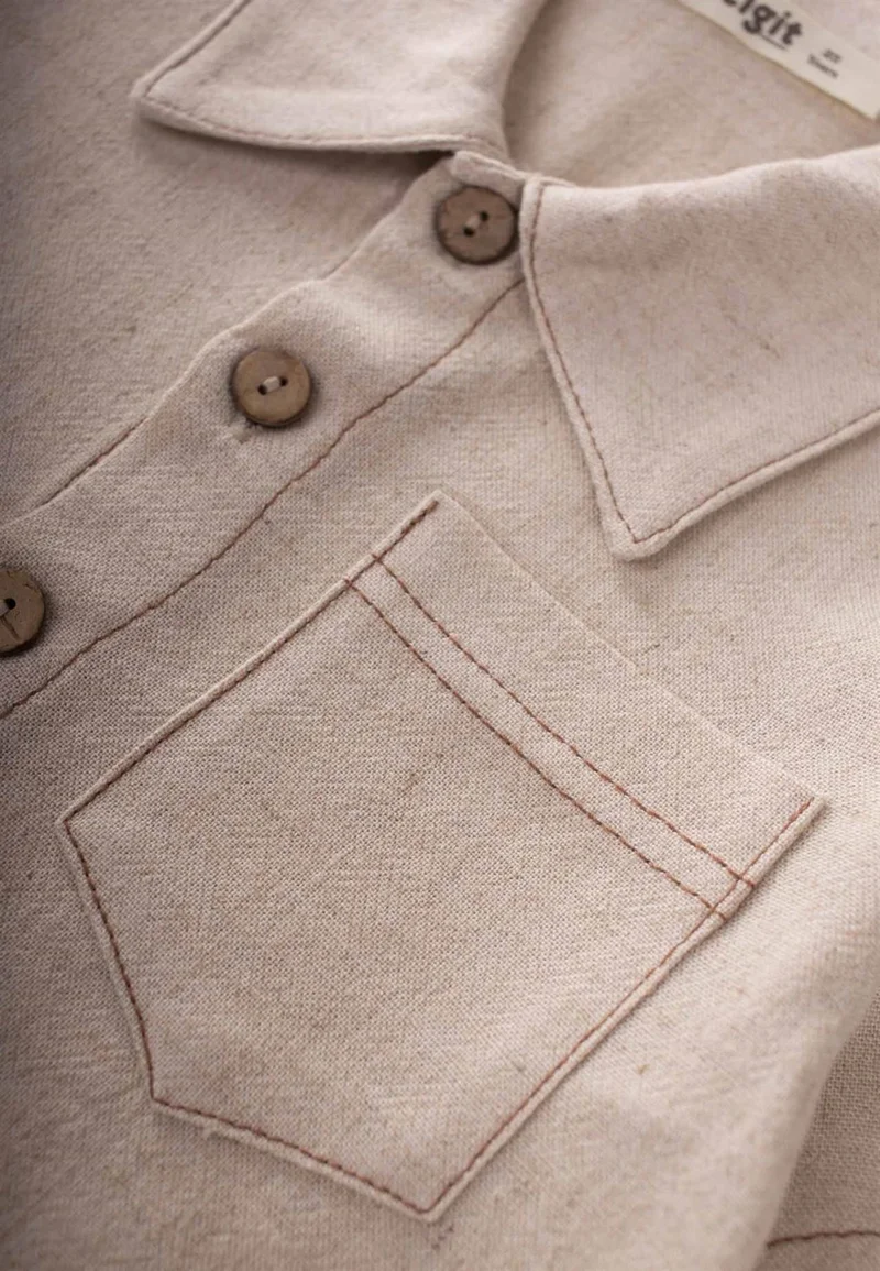 Cigit Short Sleeve Linen Shirt Natural