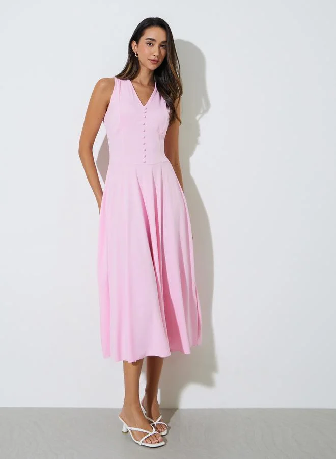 ستايلي Pink Sleeveless A-Line Midi Dress