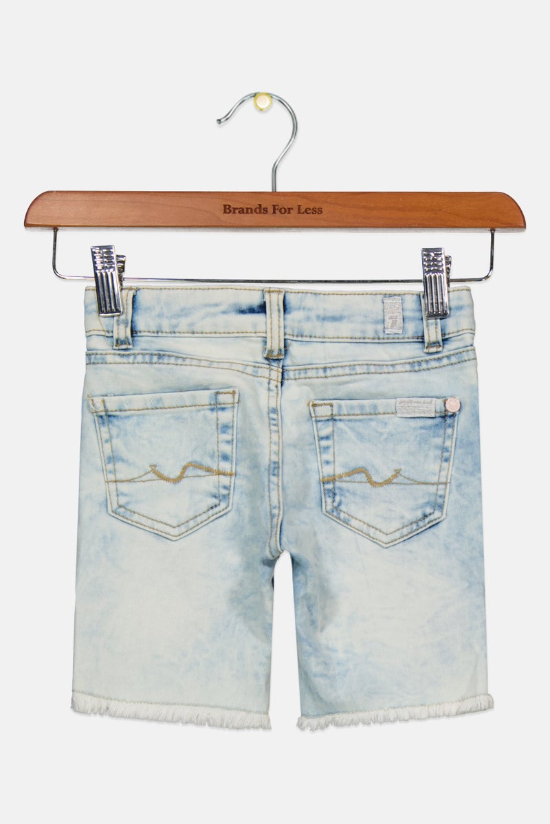 7 FOR ALL MANKIND Kids Girl Washed Denim Shorts, Blue - Image 2
