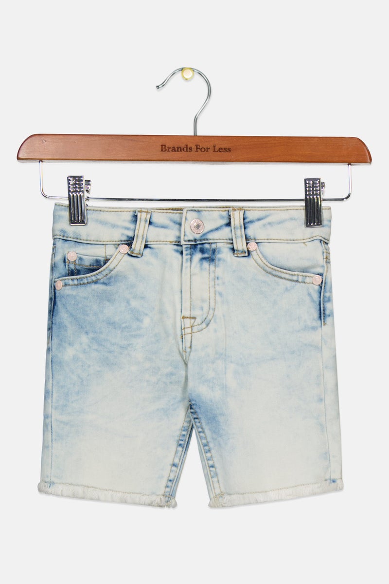 7 FOR ALL MANKIND Kids Girl Washed Denim Shorts, Blue - Image 1