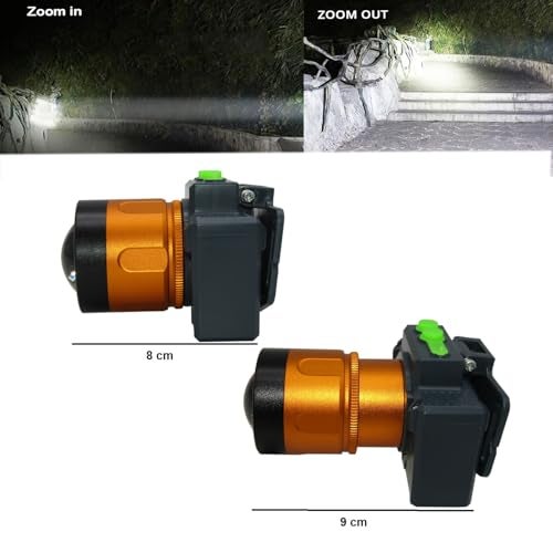 RENMAX Bright Head Mount Torch LED Power Zoom Waterproof Rechargeable 5-10 Hours Battery Backup Blinker Metal Spotlight for Cycling Camping Caving Hiking Hunting Trekking - 1Pc - Image 3