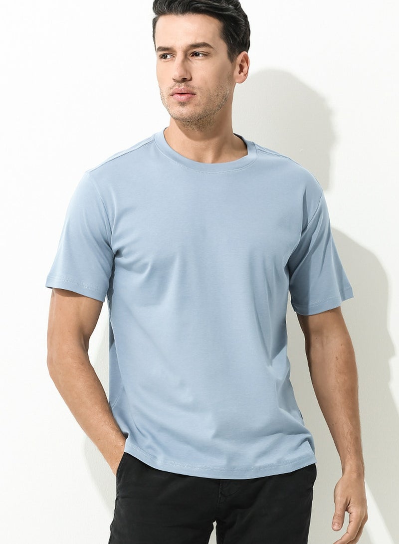 Loquat Men's Solid Color Classic Short Sleeve Crew Neck T-Shirt Dusty Blue  - Image 1
