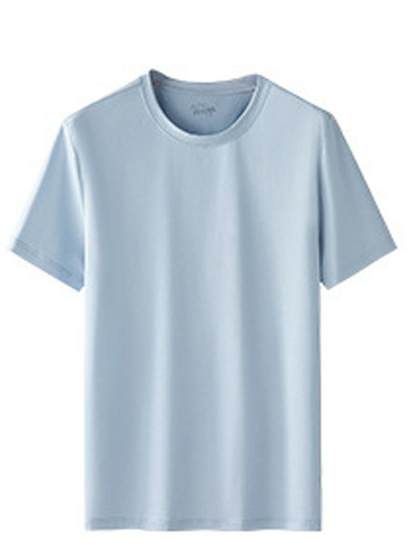 Loquat Men's Solid Color Classic Short Sleeve Crew Neck T-Shirt Dusty Blue  - Image 2