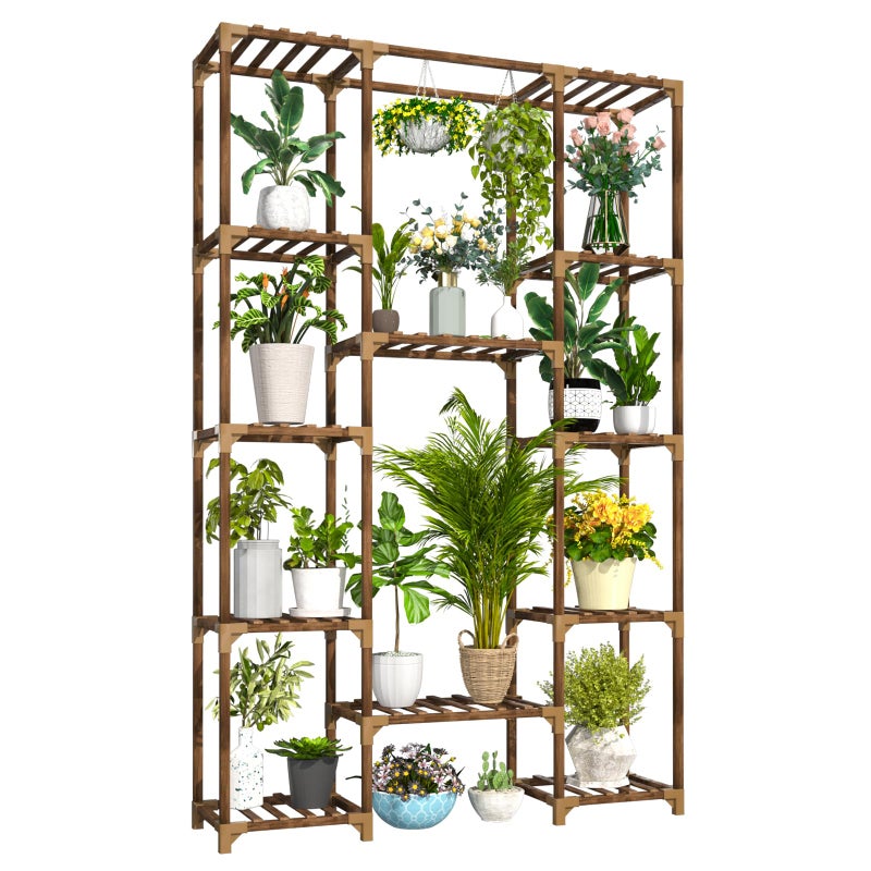 Uneedem Tall Indoor Outdoor Plant Stand - Large 12 Tier Plant Rack with Wooden Shelves for Room, Balcony, Garden, Patio - Image 1