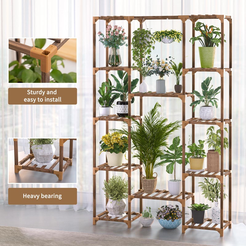 Uneedem Tall Indoor Outdoor Plant Stand - Large 12 Tier Plant Rack with Wooden Shelves for Room, Balcony, Garden, Patio - Image 2