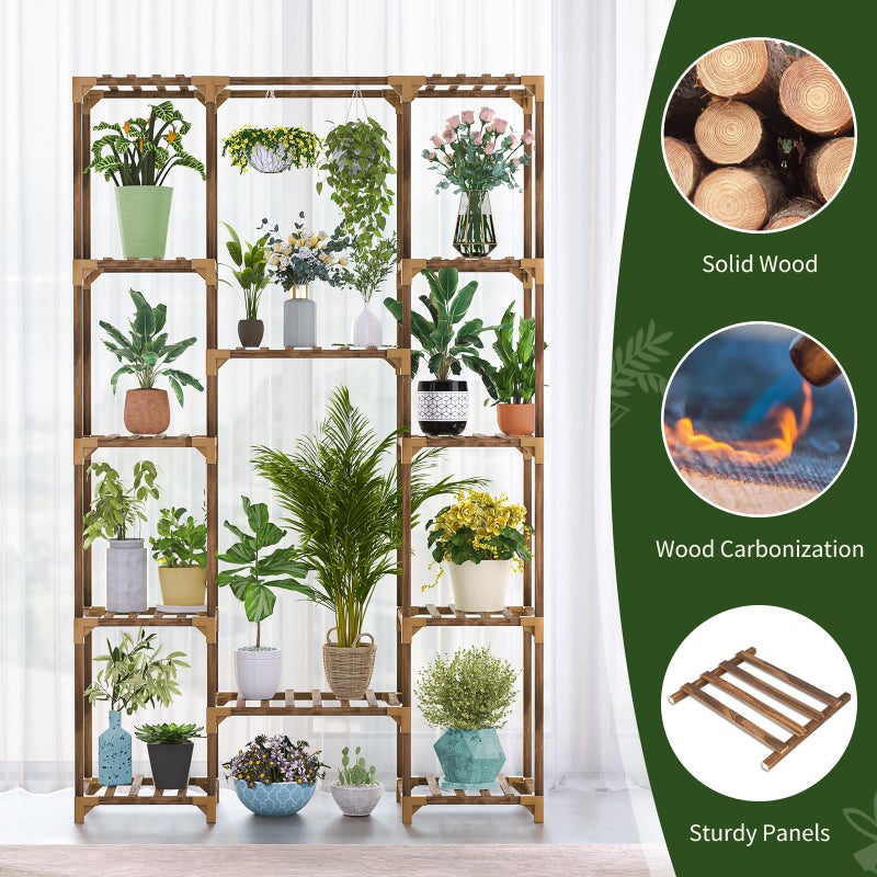 Uneedem Tall Indoor Outdoor Plant Stand - Large 12 Tier Plant Rack with Wooden Shelves for Room, Balcony, Garden, Patio - Image 3