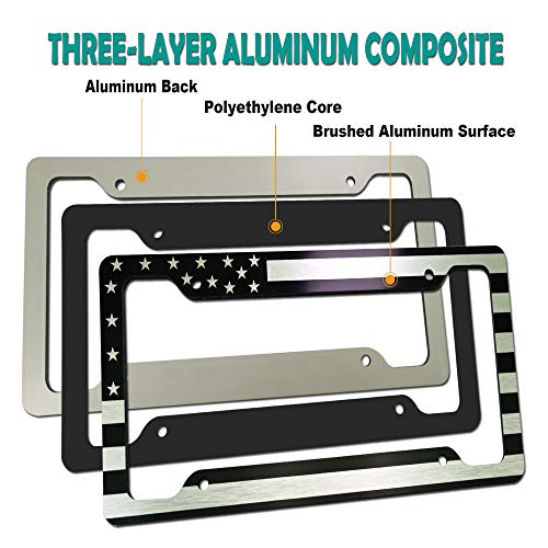 FBJTDQ Tuersan American Flag License Plate Frame Patriotic USA Flag Car Tag Cover, Rust Rattle Proof Aluminum Holder with Mounting Hardware Kit,Rust Resistant Screws Bolts,Black Caps, Tire Valve Stem Caps - Image 2