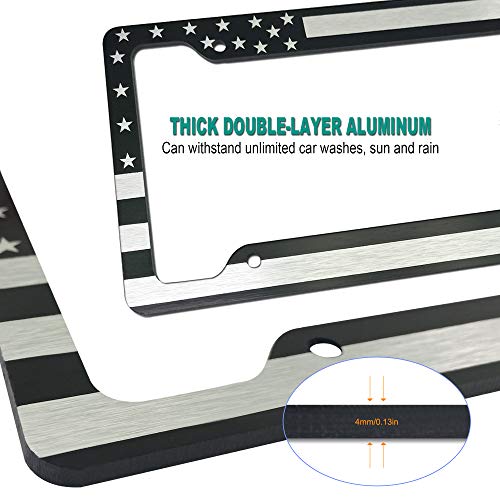 FBJTDQ Tuersan American Flag License Plate Frame Patriotic USA Flag Car Tag Cover, Rust Rattle Proof Aluminum Holder with Mounting Hardware Kit,Rust Resistant Screws Bolts,Black Caps, Tire Valve Stem Caps - Image 3