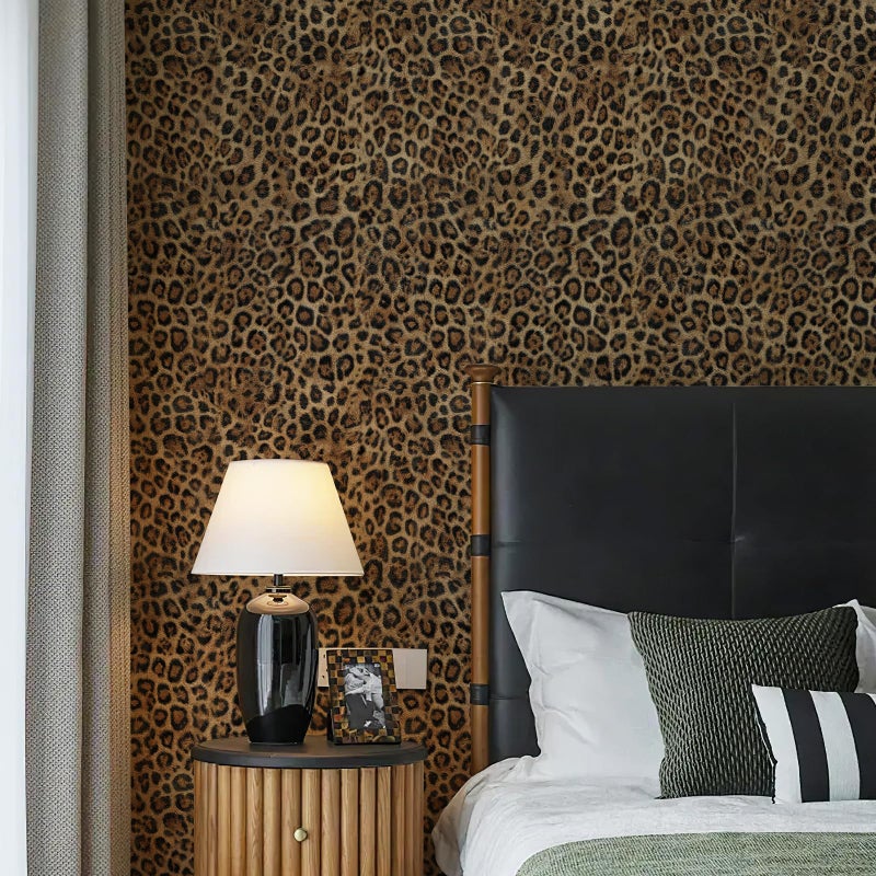 JiffDiff Upgrade Leopard Print Peel and Stick Wallpaper, 17.3" x 120" Waterproof Removable Self Adhesive Wallpaper, Brown Unique Funky Cheetah Contact Paper for Bedroom, Bathroom, Decor - Image 2