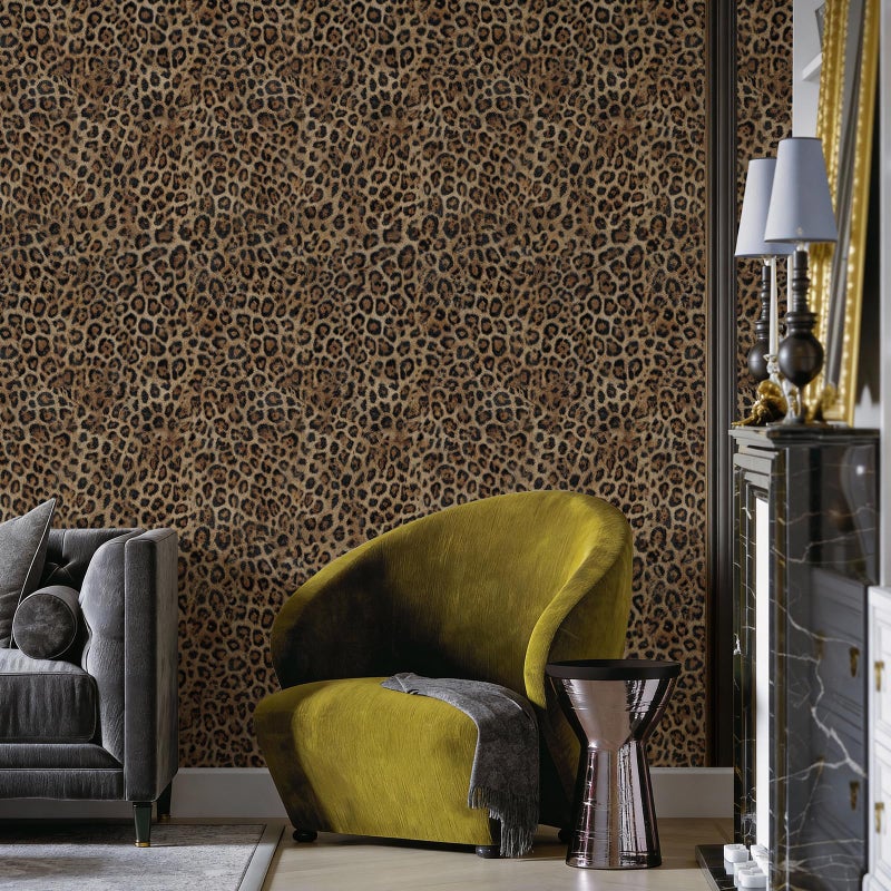 JiffDiff Upgrade Leopard Print Peel and Stick Wallpaper, 17.3" x 120" Waterproof Removable Self Adhesive Wallpaper, Brown Unique Funky Cheetah Contact Paper for Bedroom, Bathroom, Decor - Image 3