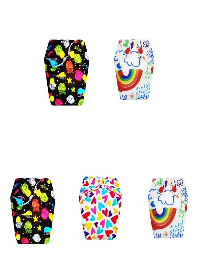 Dumbledo Premium Newborn Cloth Diaper with Integrated Insert (Pack of 5) | Soft & Gentle | 6-Layer Absorbent Pad | Adjustable Snaps | All-Day Wear | 0 - 4 Months | Unisex Baby - Image 1