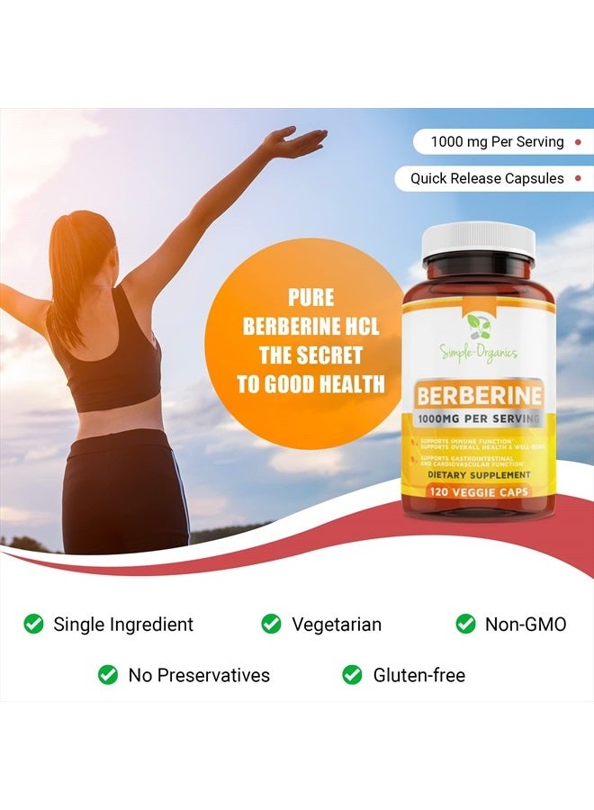Simple-Organics Berberine 1000mg - 120 Veggie Caps- Supports Healthy Immune Function - Image 2