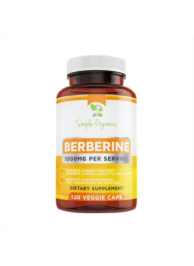 Simple-Organics Berberine 500mg (1000mg Per Serving) - 120 Veggie Caps- Supports Healthy Immune Function  - Image 1