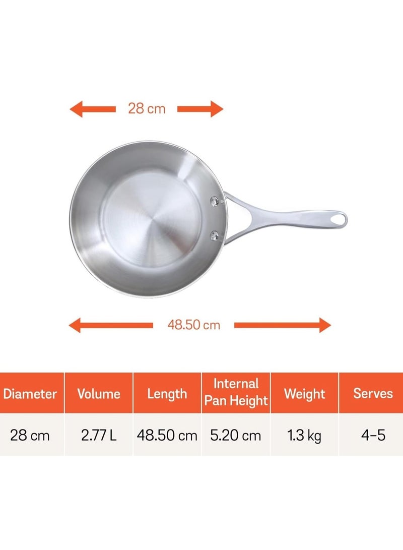 Meyer Select 28cm Stainless Steel Frying Pan – Induction Compatible Frypan, Oven & Dishwasher Safe, Even Heat Base, Metal Utensil Safe - Image 2
