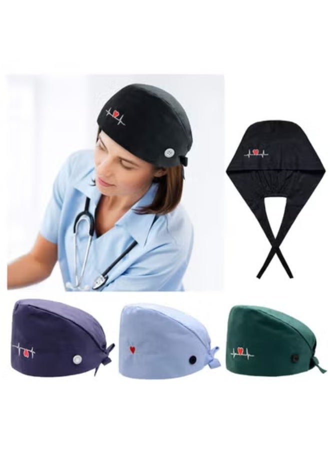 TLAXCA 4 Pack Surgical Caps for Long Hair, Adjustable Elastic Nursing Caps with Buttons and Sweat-Absorbing Bands, Fluffy Cotton Hats, Surgical Caps for Women  - Image 1