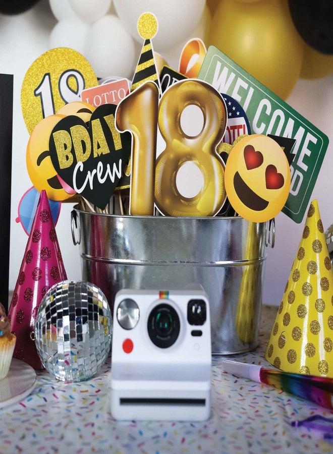 Outside The Booth 18th Birthday Photo Booth Props - 41-pc Photobooth Kit with 8 x 10-Inch Sign, 60 Adhesive Pads, 45 Sticks - 18th Birthday Decorations for Girls and Boys - 18 Photo Booth Props - Image 5