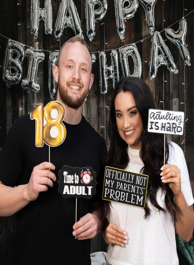 Outside The Booth 18th Birthday Photo Booth Props - 41-pc Photobooth Kit with 8 x 10-Inch Sign, 60 Adhesive Pads, 45 Sticks - 18th Birthday Decorations for Girls and Boys - 18 Photo Booth Props - Image 4