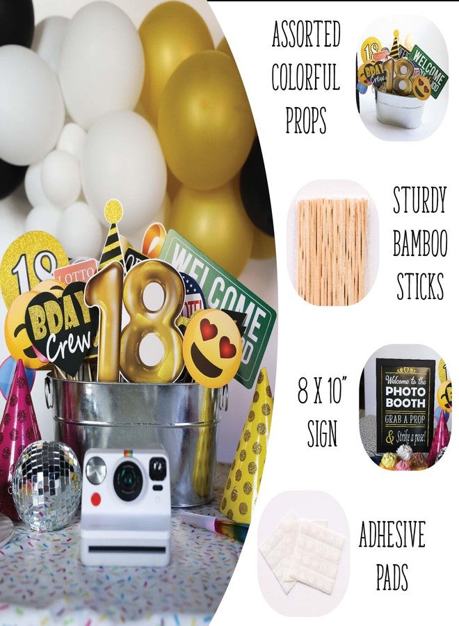Outside The Booth 18th Birthday Photo Booth Props - 41-pc Photobooth Kit with 8 x 10-Inch Sign, 60 Adhesive Pads, 45 Sticks - 18th Birthday Decorations for Girls and Boys - 18 Photo Booth Props - Image 2
