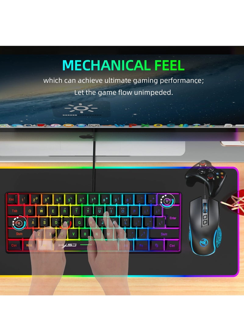 HXSJ 3PCS Wired Keyboard and Mouse set RGB Backlit Mouse and 61-key Gaming Keyboard with Mouse Pad  - Image 2