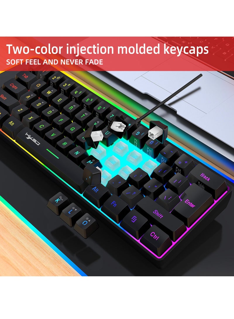 HXSJ 3PCS Wired Keyboard and Mouse set RGB Backlit Mouse and 61-key Gaming Keyboard with Mouse Pad  - Image 4
