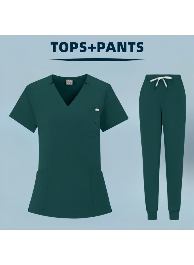 Loquat Womens Medical Scrubs Set Medical Uniform Set Dark Green - Image 1