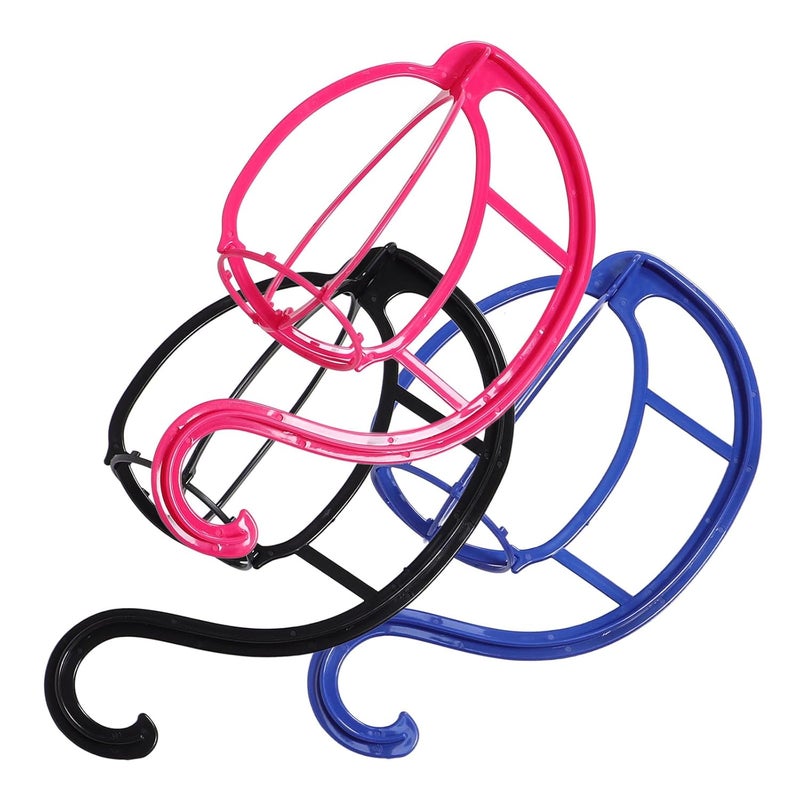 VICASKY 3pcs Hollow Designed Wig Holders Hanging Wig Display Stand Portable Detachable Frames for Home and Travel Use with Black Blue and Rose Red Supports - Image 1