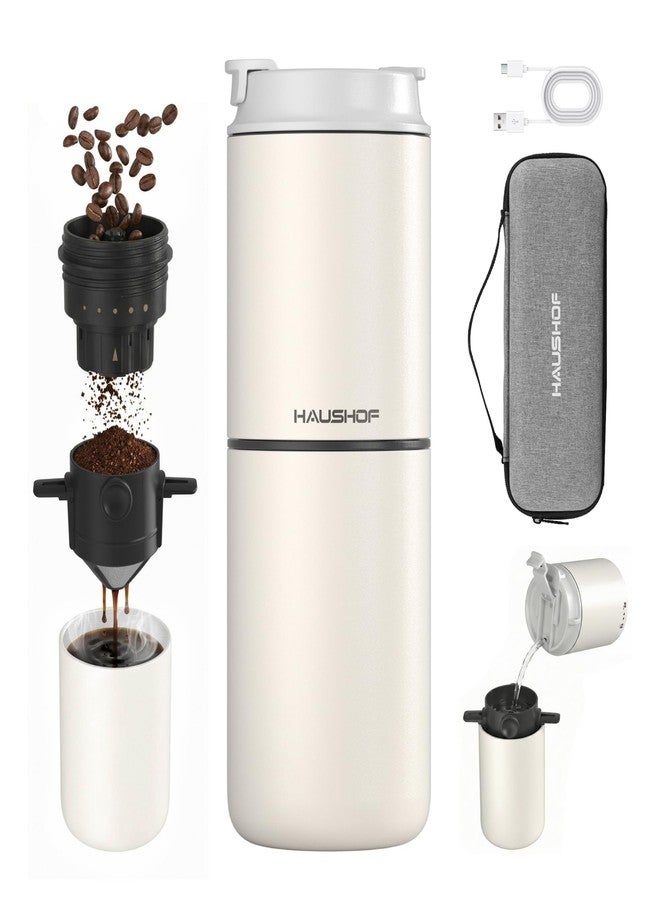 HAUSHOF Portable Electric Coffee Grinder, Travel Coffee Maker and Brewing Kit, Coffee Grinders for Home Use, Portable Pour Over Coffee Maker For Travel, Camping, Car - Image 1