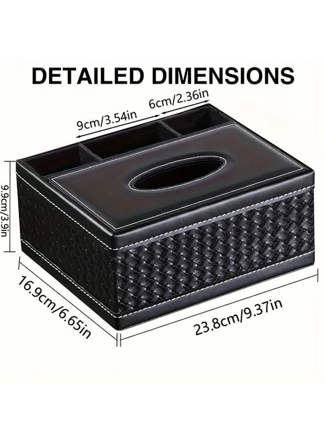 حامل علبة المناديل من الجلد الصناعي الأسود مع جهاز تحكم عن بعد ومنظم للهواتف الذكية - Image 5