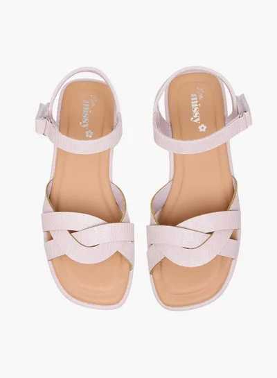 Little Missy Girls Strap Detail Sandals with Hook and Loop Closure