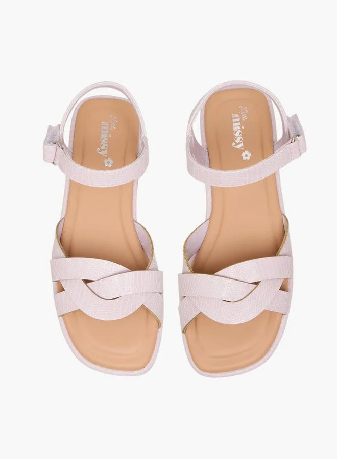 Little Missy Girls Strap Detail Sandals with Hook and Loop Closure