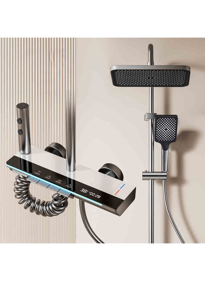 Hihonor 4-Function Gun Gray Shower Faucet Set Shower System Wall Mount, Digital Display Shower Faucet Set with Bathtub Faucet, 4 Piano Keys Rainfall Shower Set with Shower Head And Handheld,Gun gray  - Image 1